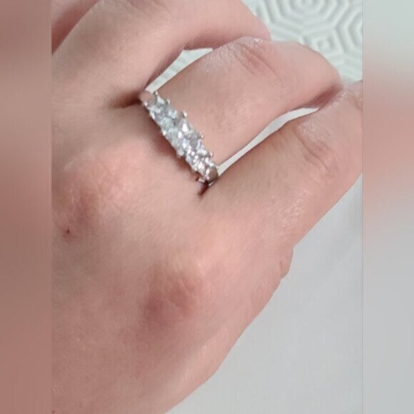 Vintage Boho Sterling Silver 925 5 Stone Square Princess Cut CZ Crystal Ring - Picture 2 of 8